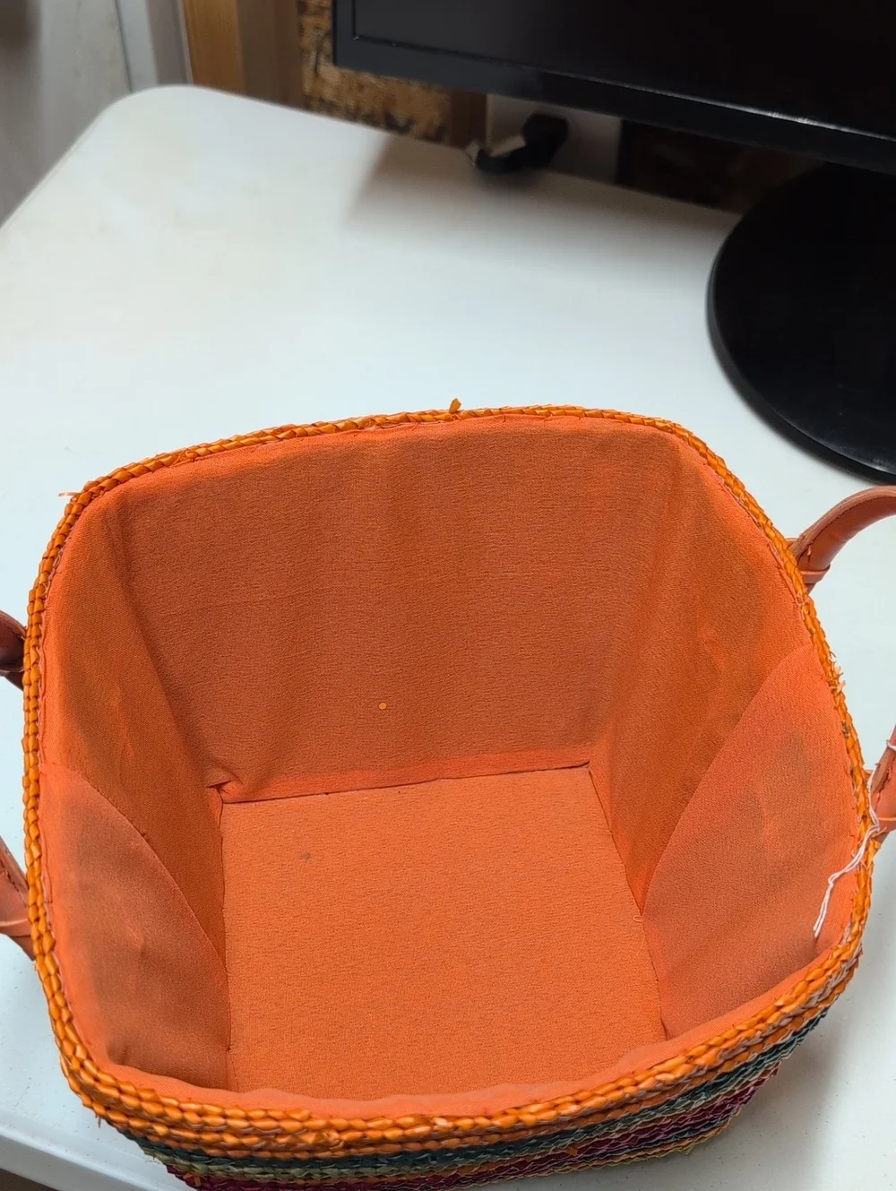 Bright Orange Multicolor  Square Woven Storage Basket -